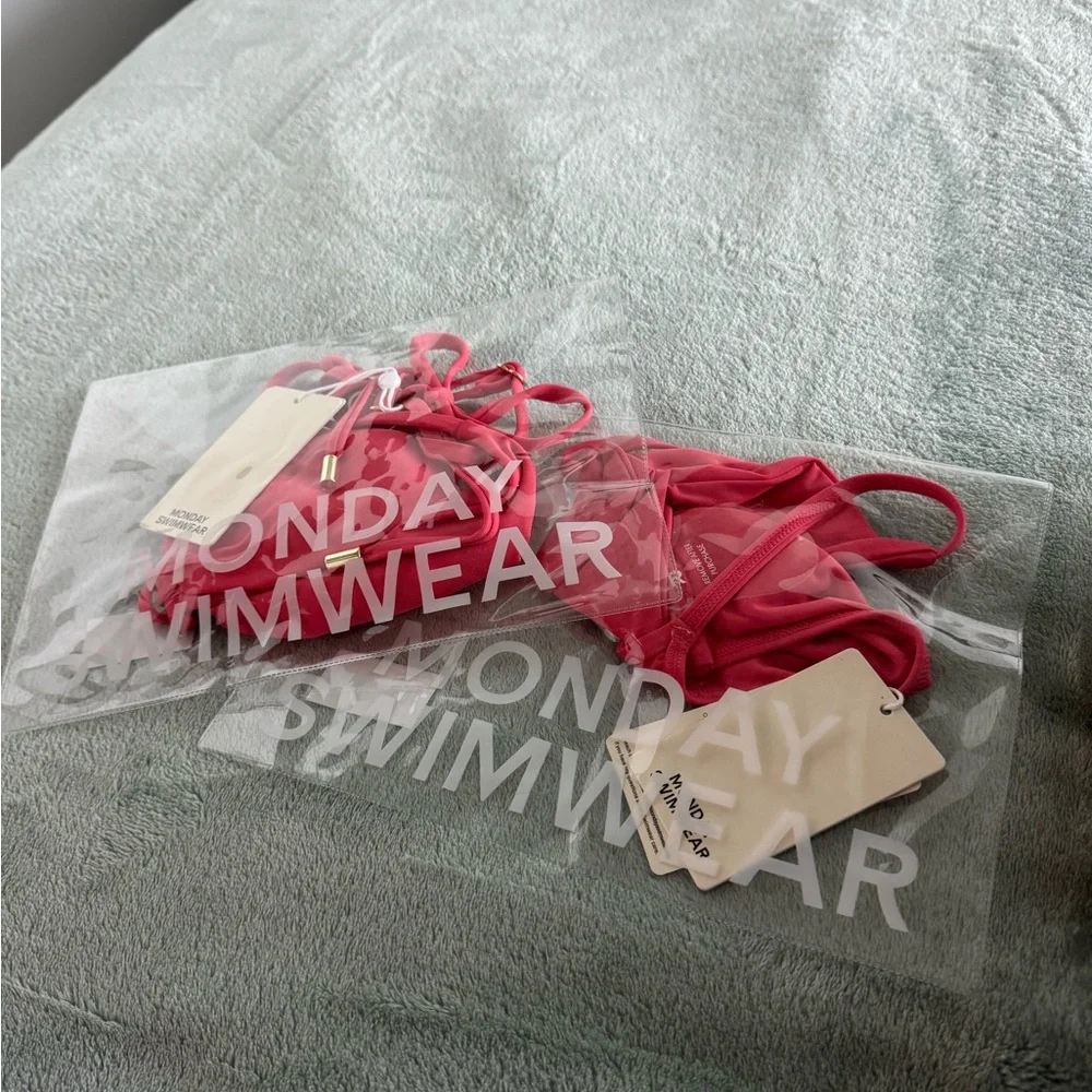 Monday Swimwear Kauai Top and Barbados Bottom Bikini in Strawberry Red